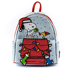 Load image into Gallery viewer, Peanuts Mini Backpack Snoopy And Woodstock Christmas Glow In The Dark Loungefly