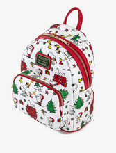 Load image into Gallery viewer, Peanuts Mini Backpack Snoopy & Woodstock Holiday AOP Loungefly