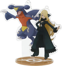 Load image into Gallery viewer, Pokemon Masters Salon Keychain Stand Cynthia and Garchomp Pokemon Center 2022