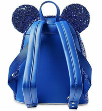 Load image into Gallery viewer, Disney Parks Mini Backpack Ears Wristlet Set Make A Wish Blue Sequin Loungefly