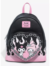 Load image into Gallery viewer, Sanrio Mini Backpack Kuromi and My Melody Flame Heart Loungefly
