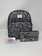 Disney Mini Backpack to Crossbody and Wallet Mickey Mouse B&W Plane Crazy Loungefly
