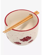 Load image into Gallery viewer, Naruto Shippuden Ramen Bowl With Chopsticks Akatsuki Clouds Design
