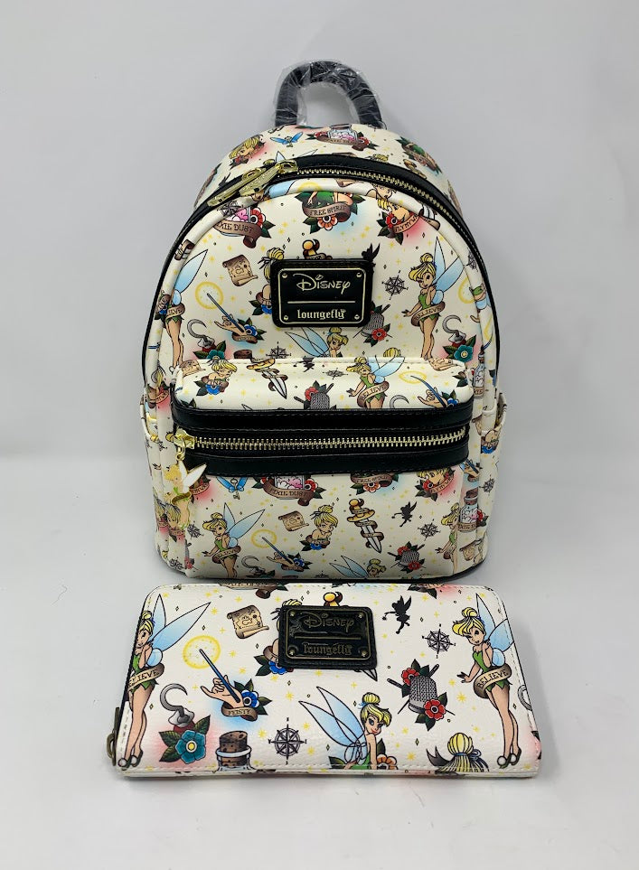 Disney Mini Backpack Wallet Set Peter Pan Tinkerbell Tattoo AOP Loungefly