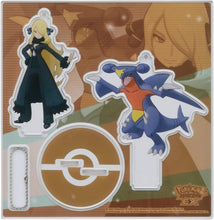 Load image into Gallery viewer, Pokemon Masters Salon Keychain Stand Cynthia and Garchomp Pokemon Center 2022
