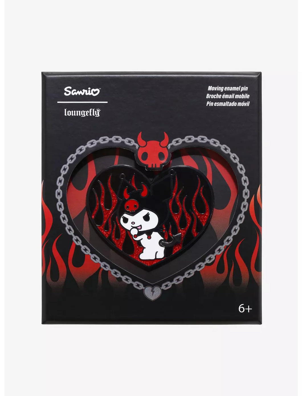 Sanrio Moving Enamel Pin Kuromi Devil Heart Loungefly