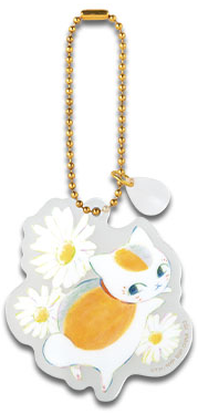 Natsume's Book of Friends Acrylic Keychain Nyanko Sensei and Flowers Ichiban Kuji G Prize Bandai