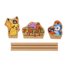Load image into Gallery viewer, Pokemon Wood Stand Pikachu &amp; Piplup Pumpkin Banquet Pokemon Center
